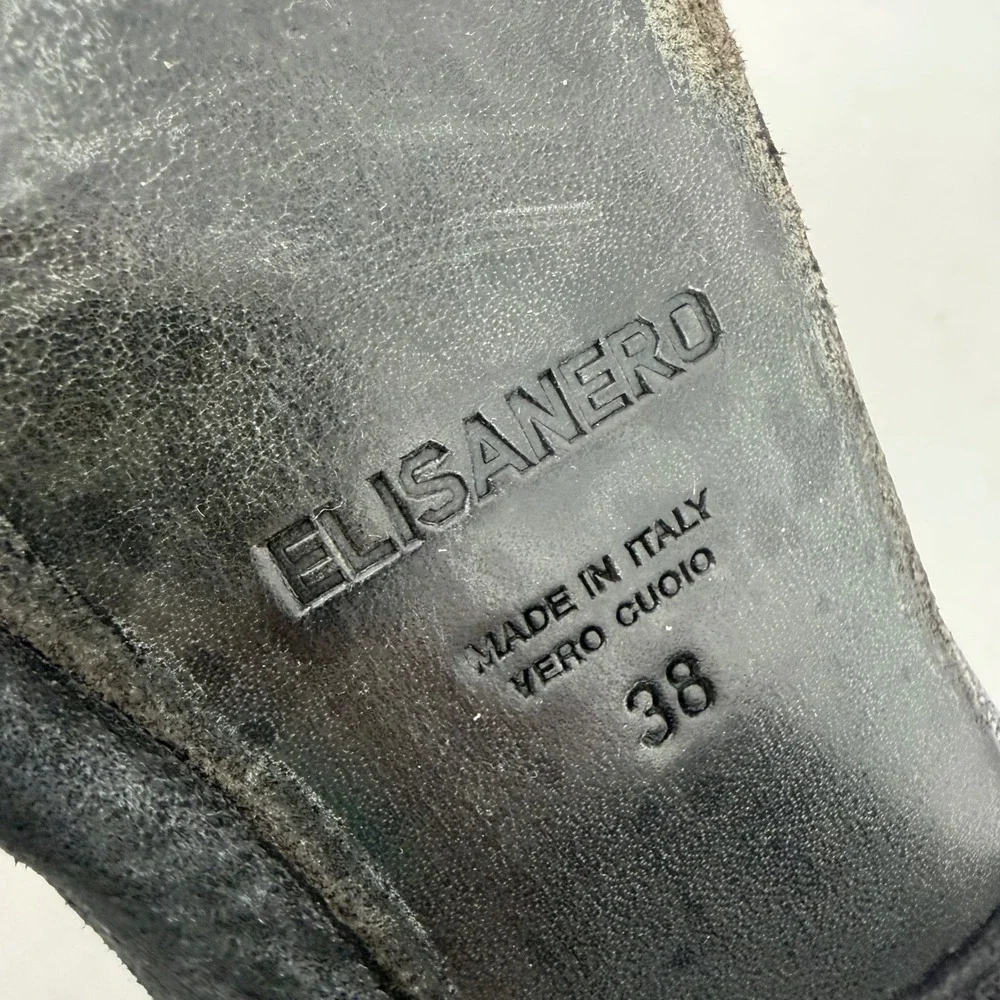 Elisanero Leather Ankle Boots Women 38 Black V-Cut Distressed Avant Garde Goth‎
